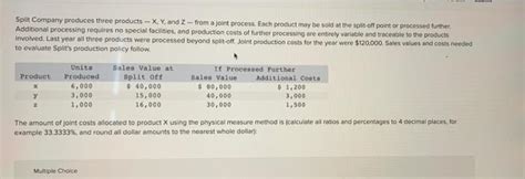 Solved Split Company produces three products - X, Y, and Z | Chegg.com 