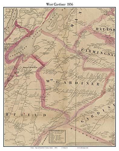 West Gardiner 1856 Old Town Map With Homeowner Names Maine Cobbossee Contee Great