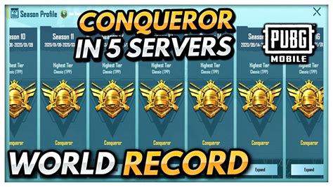 Conqueror In 5 Servers World Record Pubg Mobile Youtube