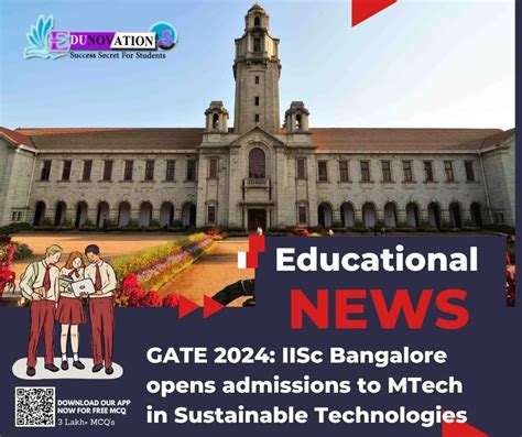 GATE 2024 IISc Bangalore Opens Admissions To MTech In Sustainable