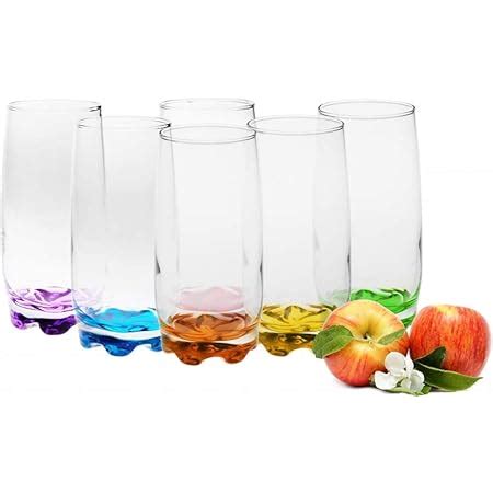 Set Di 6 Bicchieri In Vetro Da 350 Ml Con Fondo Colorato Per Acqua E