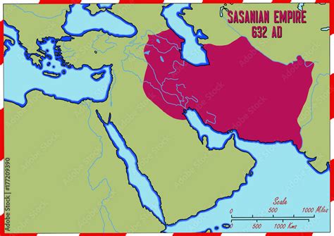 Original Hand Drawn Map The Sasanian Empire In Ad It Is Also