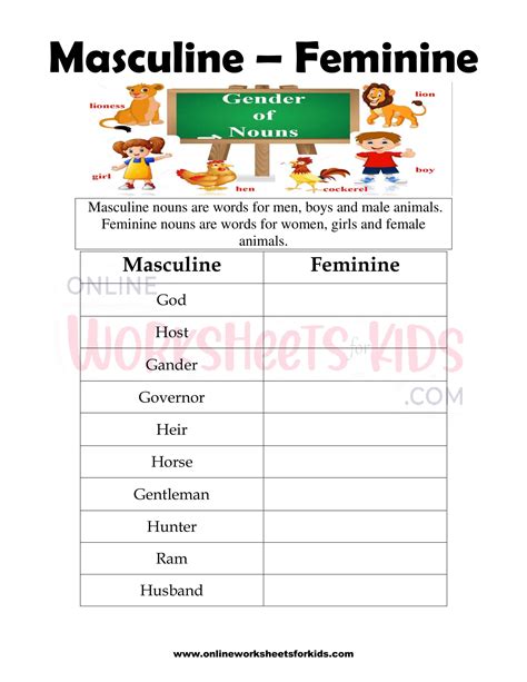 Masculine And Feminine Gender Worksheets 12