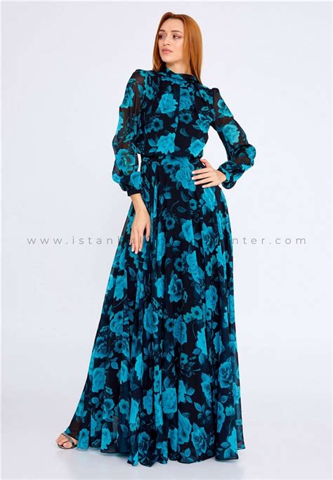 SEE LİNE Long Sleeve Maxi Chiffon Column Regular Black Green Wedding