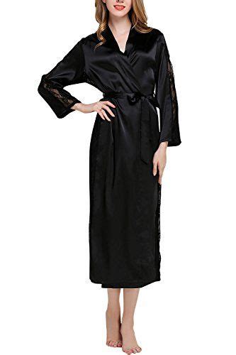 Dolamen Damen Morgenmantel Kimono Lange Luxuri S Spitze Glatte Satin