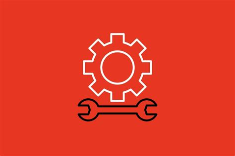 Gear And Wrench Vector Icon On Red Background Cogwheel And Wrench