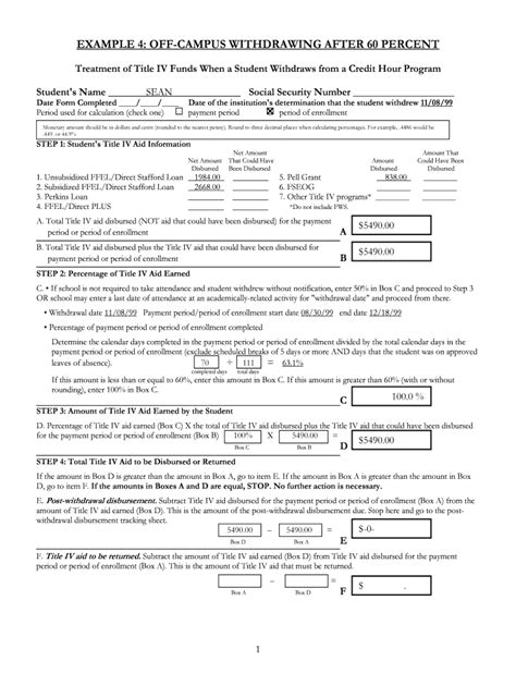 Fillable Online Brockport EXAMPLE 4 OFF CAMPUS WITHDRAWING AFTER 60