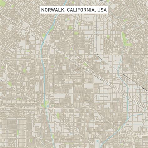 Norwalk California US City Street Map Digital Art by Frank Ramspott