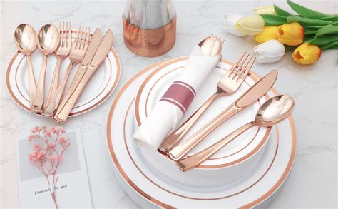 Amazon Goodluck 350 Piece Rose Gold Plastic Dinnerware Set For 50