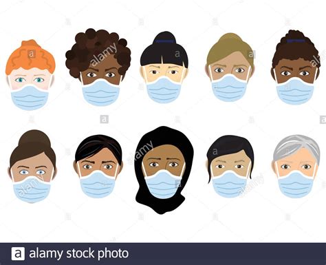 Selection Of Women Character Faces Wearing Surgical Face Masks Stock Vector Image And Art Alamy