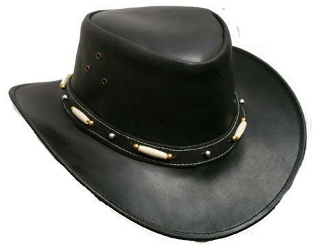 Western Cowboy Leather Hat Aussie Style Bush Distress Black Hat Vj789