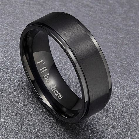 8mm Ill Be There Black Titanium Mens Ring