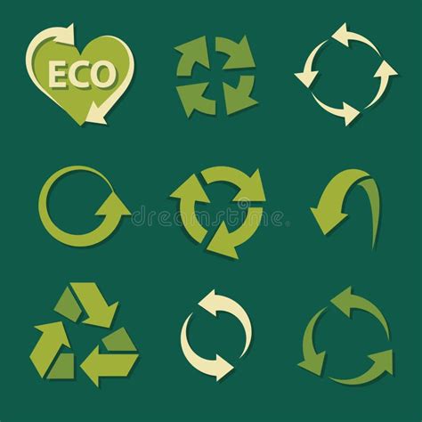 Green Recycle Icons Set Of Symbols Recycling Stock Illustration