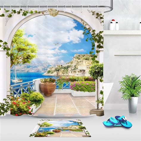 Waterproof Seaside Serenity Balcony Seascape Shower Curtain With Hooks