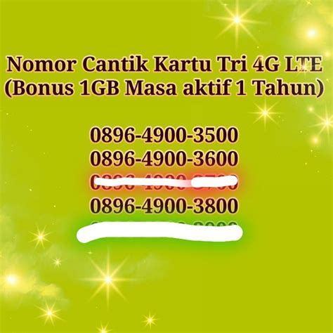 Jual Nomor Cantik Kartu Tri 3 Three 4G LTE Bonus 1GB Masa Aktif 1