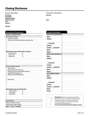 Closing Disclosure Fillable Pdf Fill Online Printable Fillable