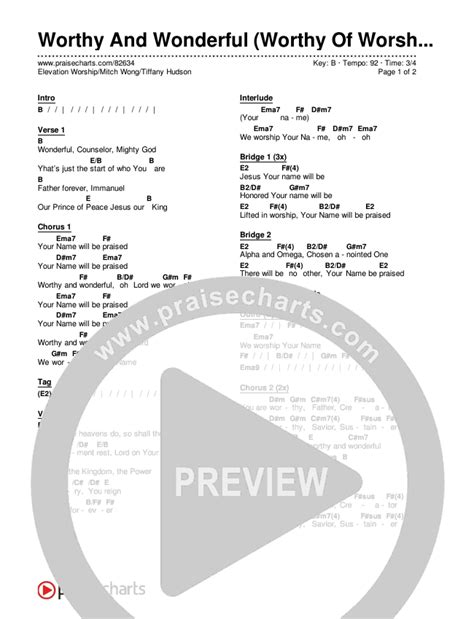 Worthy And Wonderful (Worthy Of Worship) Chords PDF (Elevation Worship ...