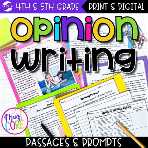 Opinion Writing Passages And Prompts 4th And 5th Grade Magicore