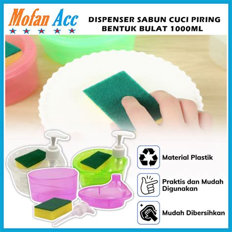 Jual Tempat Sabun Bulat 1000ml Spons Cuci Piring 2in1 Dispenser