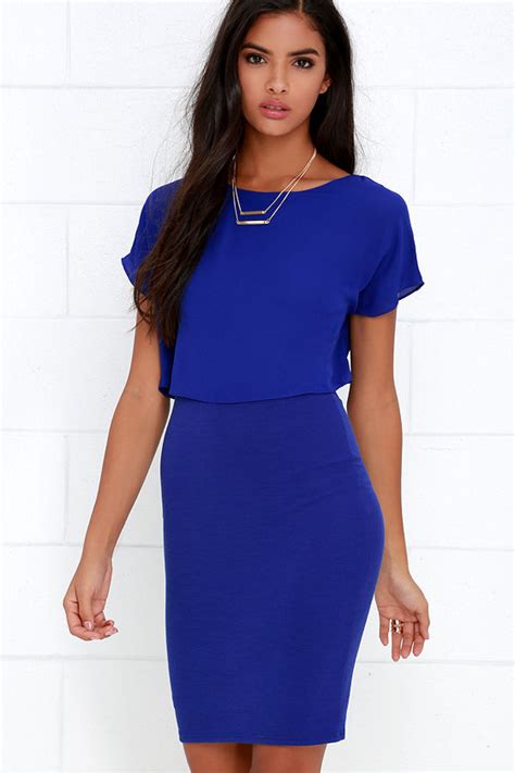 Chic Royal Blue Midi Dress Bodycon Dress 44 00 Lulus