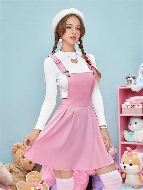 Kawaii Vestido overol unicolor sin camiseta Moda de Mujer SHEIN México