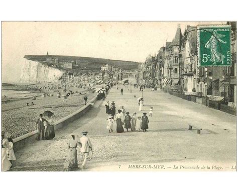 Carte Postale Ancienne 80 MERS LES BAINS La Plage Promenade 1908