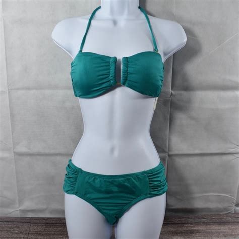 Bar Iii Swim Bar Iii Dark Teal Green Halter Tie Back Bikini Poshmark