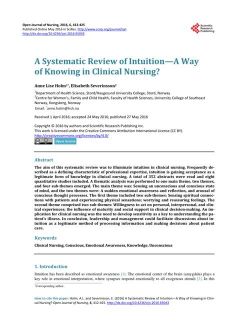 Pdf A Systematic Review Of Intuition—a Way Of Knowing In Clinical Nursing