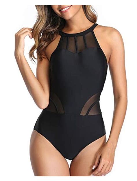 Buy Holipick Women Mesh One Piece Swimsuit Tummy Control High Neck Sexy