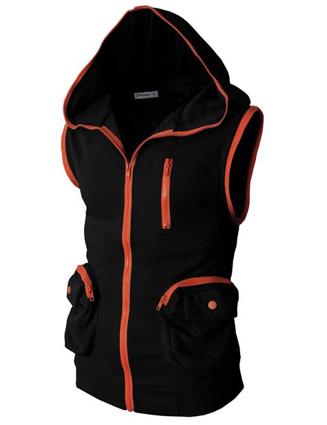 H2h Mens Fashion Active Slim Fit Sleeveless Hoodie Zip Up Vest With