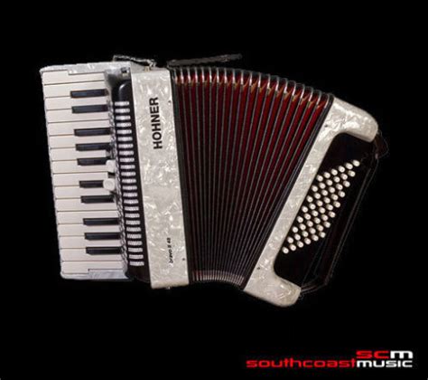 Piano Accordion Hohner Bravo Ii 48 Bass Stunning White Pearl Finish With Case South Coast Music