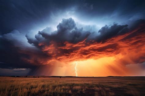 Premium AI Image | a lightning storm with a dark sky and a yellow and ...