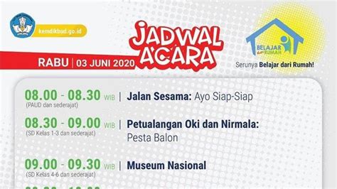 Jadwal Dan Live Streaming Belajar Dari Rumah Di TVRI Rabu 3 Juni