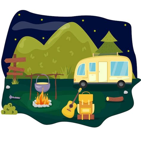 Premium Vector Camping Concept Art Of Beautiful Landscape Mountains