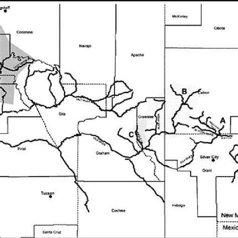 Historical Distribution Of Gila Trout Shaded Areas In The