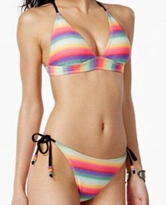 Nwt California Waves Cross Back Bikini Multi Color Medium M Side Tie