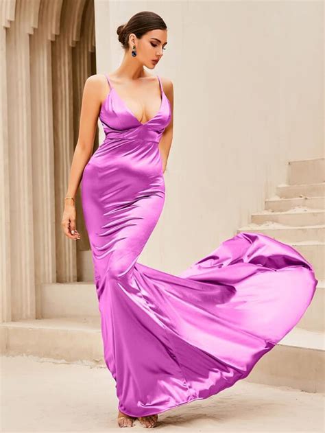 Love Lemonade Ruched Backless Satin Floor Length Formal Dress Shein Eur