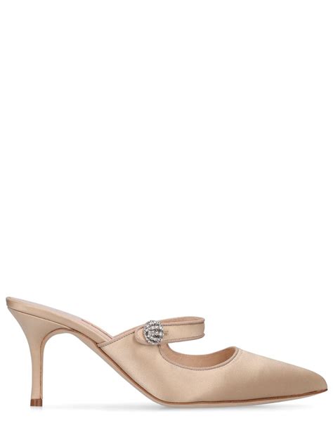 Manolo Blahnik Mm Camparimu Satin Mules In Nude Modesens