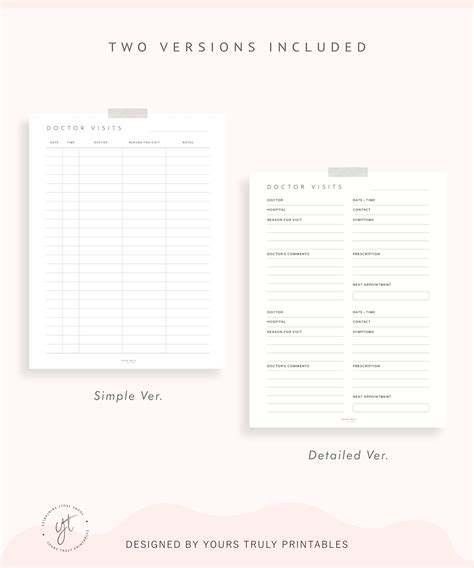 Printable Doctor Visits Tracker Medical Appointment Log Etsy