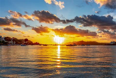 Sunset On Santa Ponsa Beach Playa Mallorca Island Spain Stock Photo