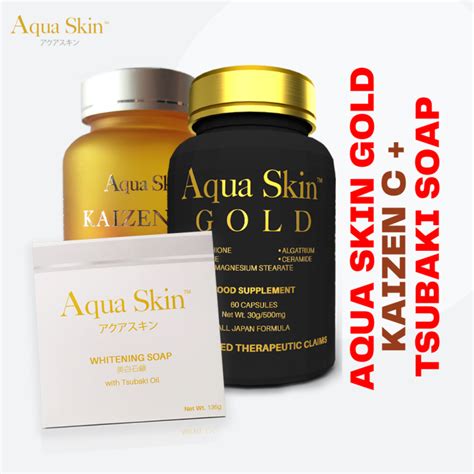 Aqua Skin Gold Glutathione Gluta Caps Kaizen C Tsubaki Soap Collagen