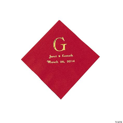 Red Wedding Monogram Personalized Napkins With Gold Foil Beverage