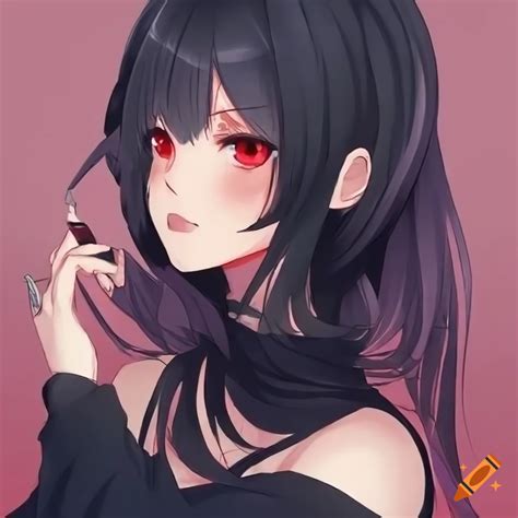 Muscular Anime Girl With Black Hair And Red Eyes On Craiyon