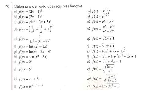 A Luz Da MatemÁtica ExercÍcios De Derivadas Da FunÇÃo Com Gabarito