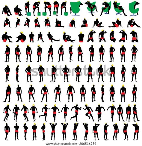 Naked Mens Silhouette Set 100 Items Stock Vector Royalty Free 206516959