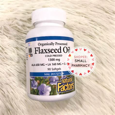 Natural Factors Organically Processed Flaxseed Oil Cold Pressed 1300mg 90 Soft Gels Ala 650mg