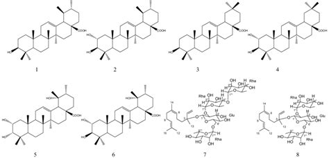 Chemical structure of the major triterpene acids and sesquiterpene... | Download Scientific Diagram