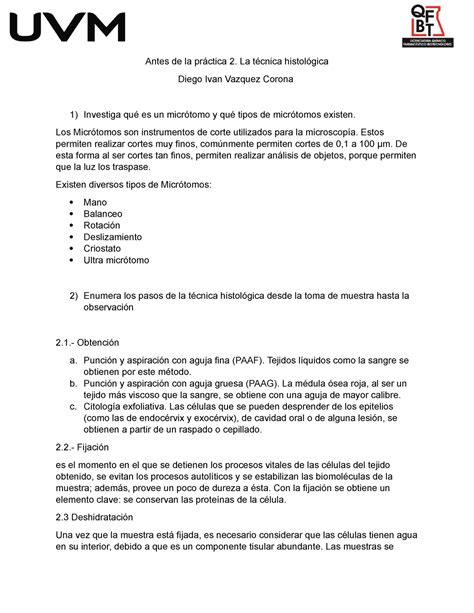 Antes De La Pr Ctica La T Cnica Histol Gica Antes De La Pr Ctica