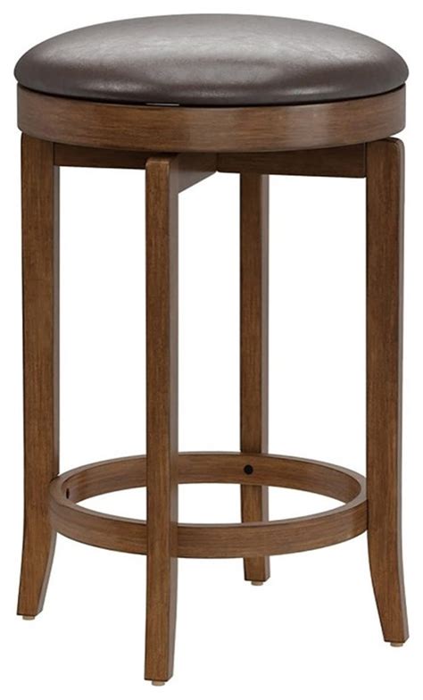 Bowery Hill 25 Traditional Wood Faux Leather Swivel Counter Stool In