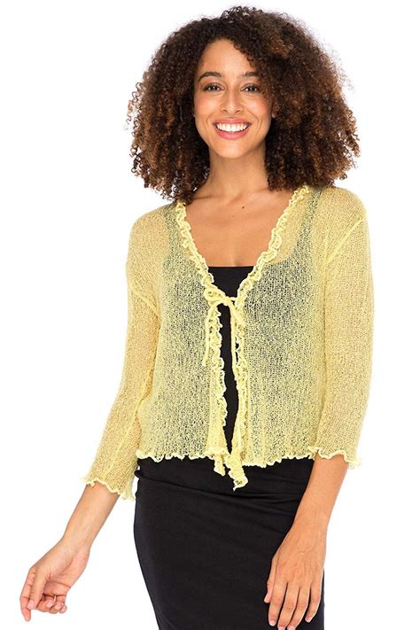 Back From Bali Womens Sheer Shrug Cardigan Sweater Ruffle Lightweight